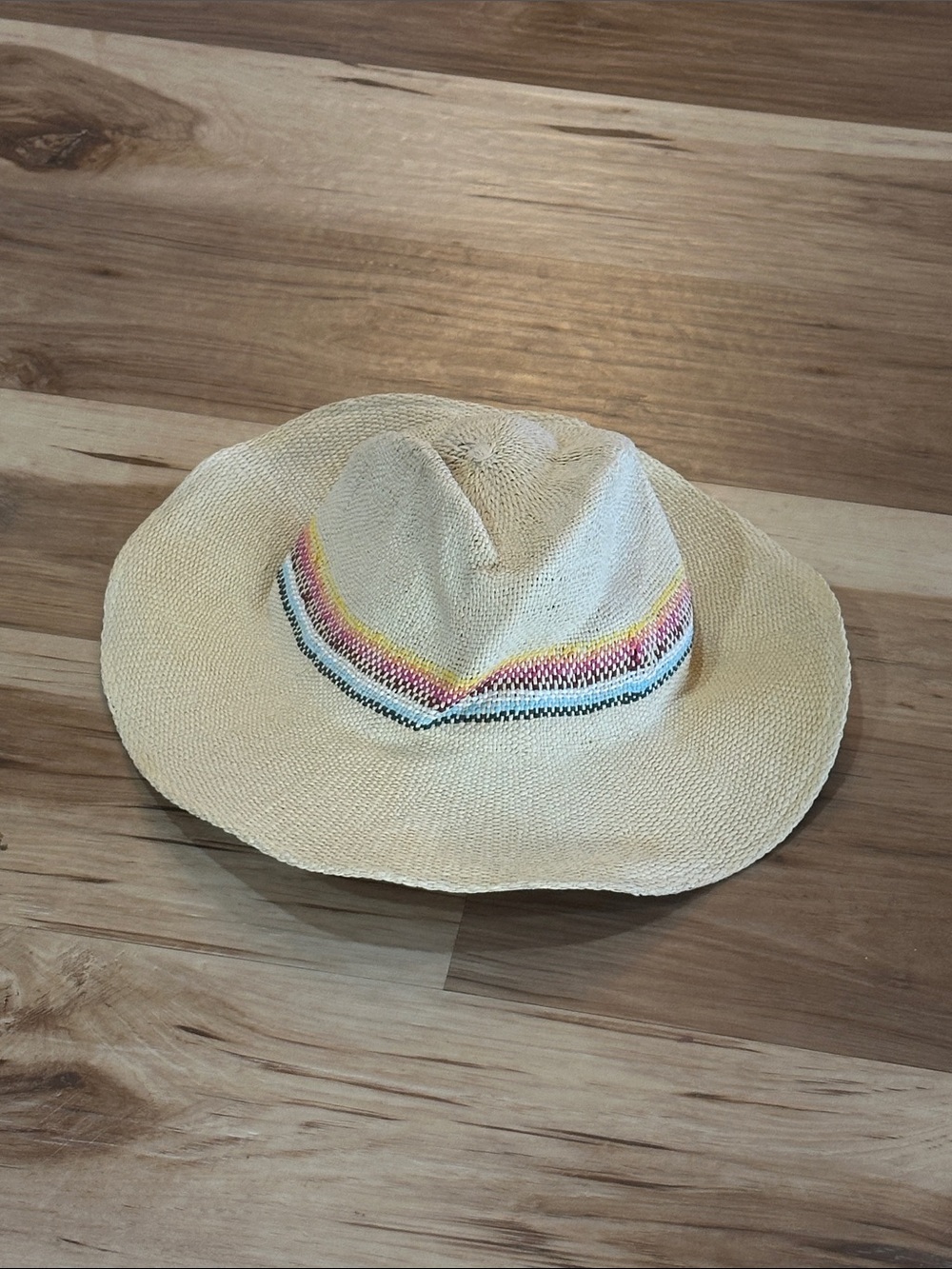Kids Straw Sun Hat with Pink and Blue Accent